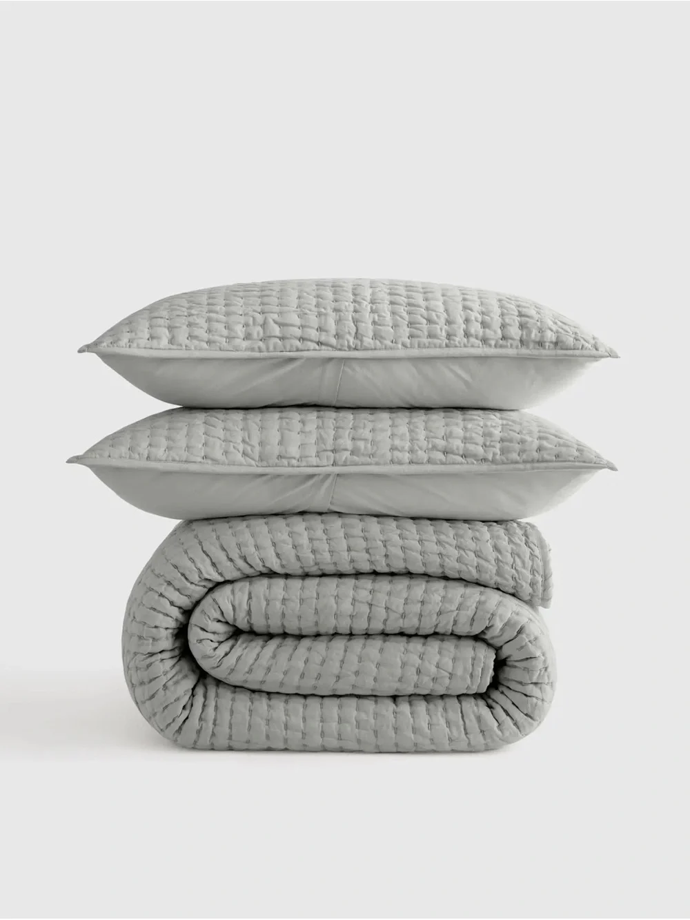 NWT Quince European Linen Cotton Stitch Quilted QUEEN Bedding Set MIST